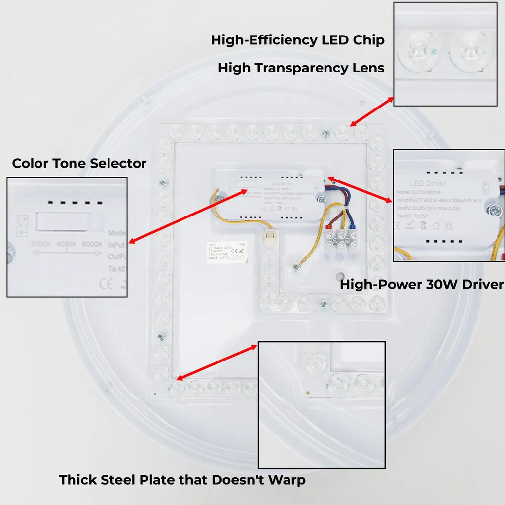 Plafonnier LED LUNADA 30W CCT : Éclairage Ajustable Noir et Bois Ø38 - 4