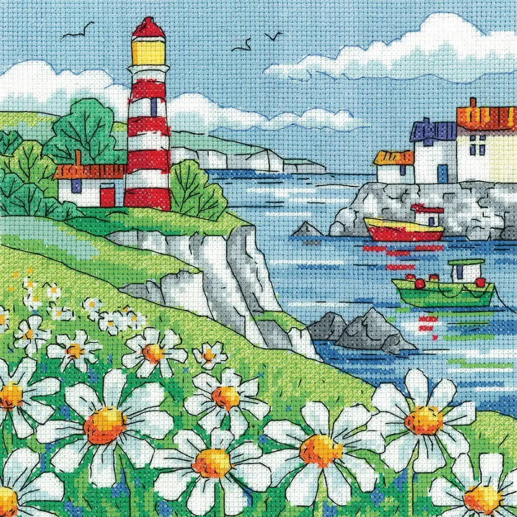 Tableau broderie point de croix Heritage Daisy Shore décoration mer
