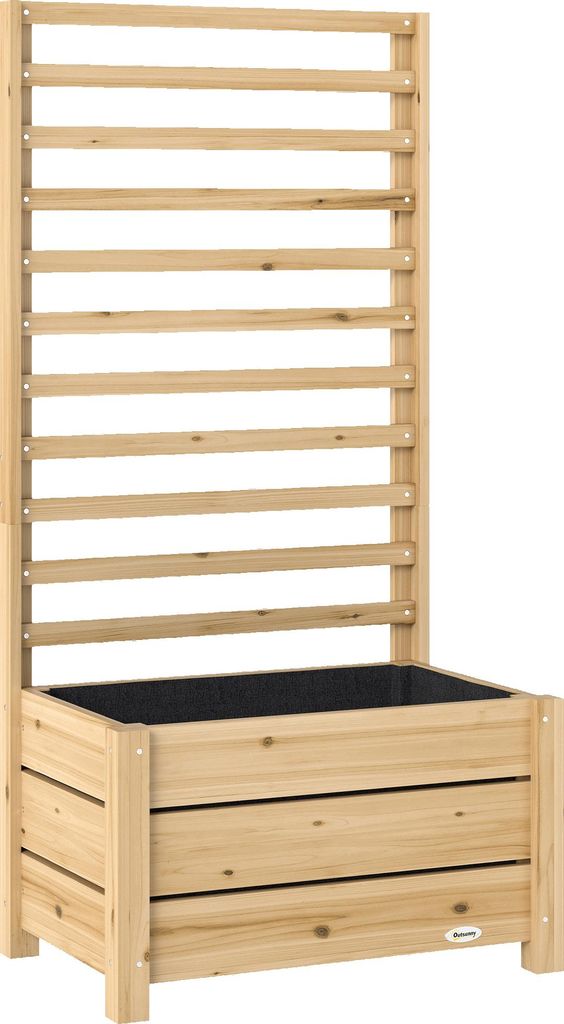 Hochbeet mit Rankgitter Holz erhöhter Blumenkasten mit Spalier Abflussloch Vliesstoff 60 x 39 x 120 cm Naturholz