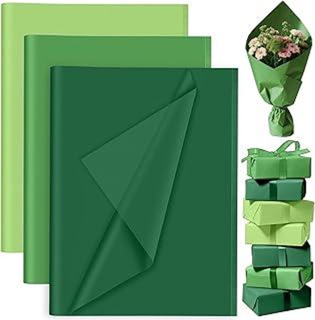 PLULON 60 Blatt St. Patrick's Day grünes Seidenpapier, Geschenkpapier für Geschenkverpackung Geburtstag Hochzeit Urlaub Papier Blume ?Grün?