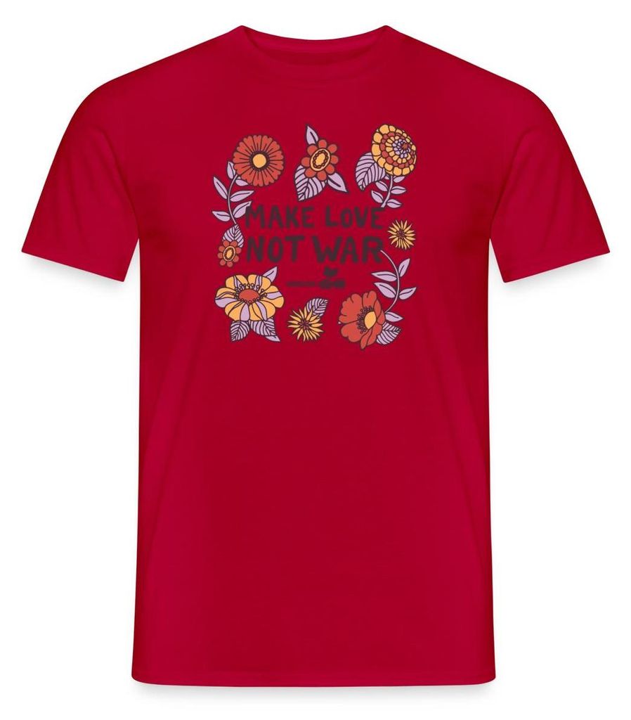 Spreadshirt Woodstock Make Love Not War Mit Blumen Rahmen Männer T-Shirt, L, Rot