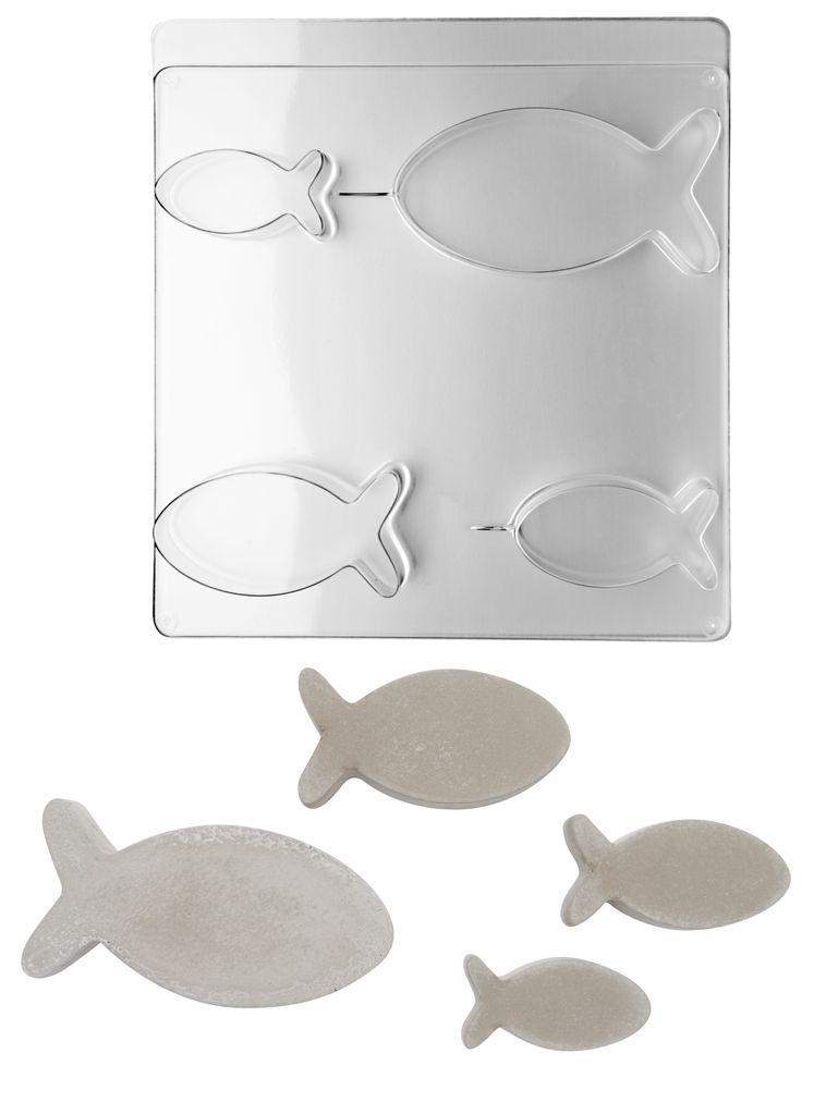 Gießform: Fische 4 Größen, 7,5-14,5 x 3,7-7,4cm, Tiefe 3cm