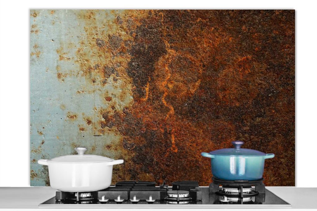 KitchenYeah Spritzschutz Küche - Küchenrückwand - Wandschutz für Herd und Spüle - Bleche - Eisen - Rost 120x80 - Alu-Dibond (Alternative zu...