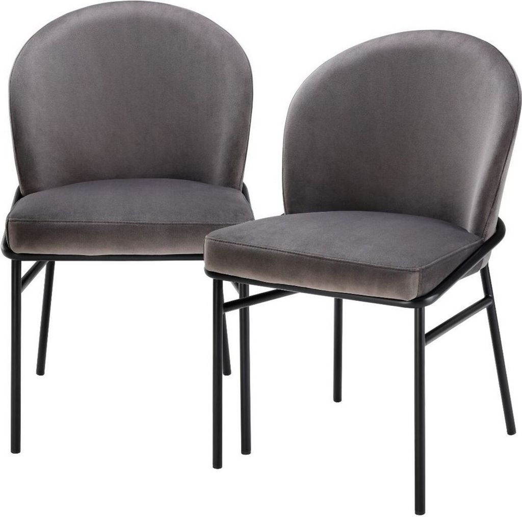 Casa Padrino Luxus Esszimmerstühle Grau / Schwarz 49 x 56 x H. 82 cm - Küchenstühle mit edlem Samtstoff - Esszimmer Set