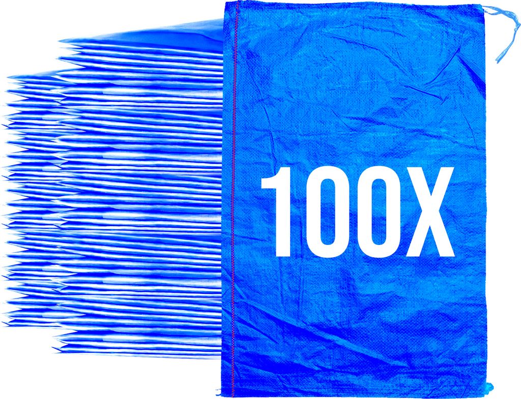 Bazko Leere Hochwasser Sandsäcke zum Befüllen 100 Stück | 50x80 cm | blau | PP Gewebesack | Gartensack mit Zugband