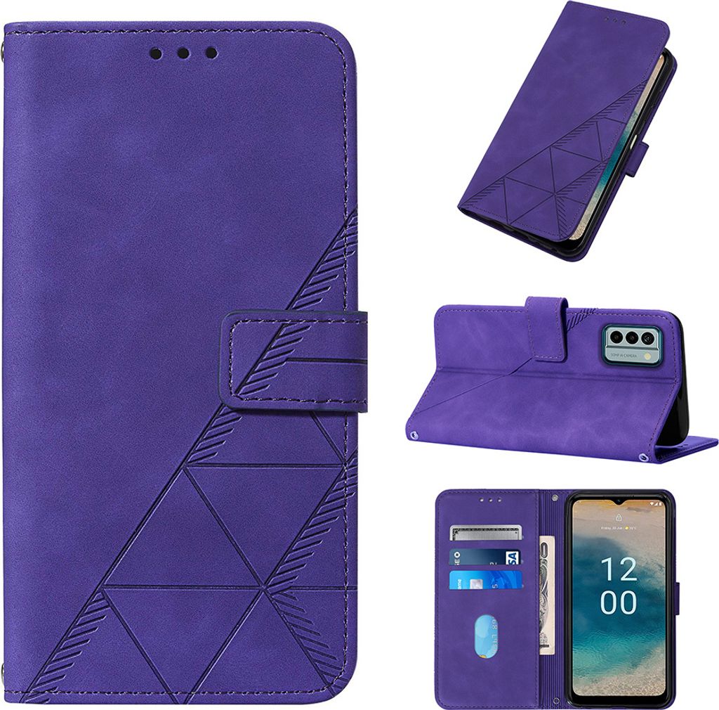 Hülle für Nokia G22 Prägung Flip Leder Kartenfächer Schutzhülle mit Ständer Lila