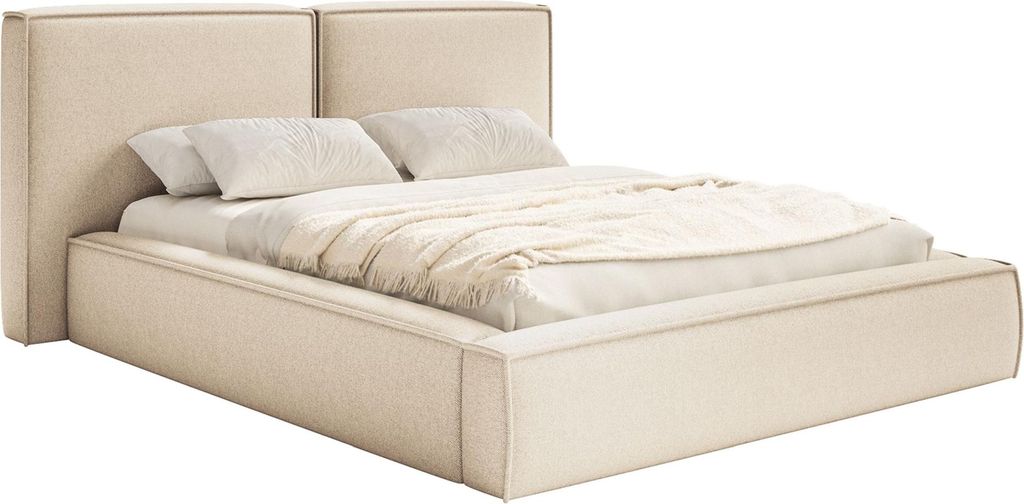 Selsey Tilves – Polsterbett 140x200 mit Bettkasten, Lattenrost, Chenille, hellbeige