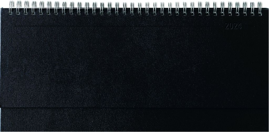 Tisch-Querkalender Balacron schwarz 2024 - Büro-Planer 29,7x13,5 cm - mit Registerschnitt - Tisch-Kalender - verlängerte Rückwand - 1 Woche 2 Se...