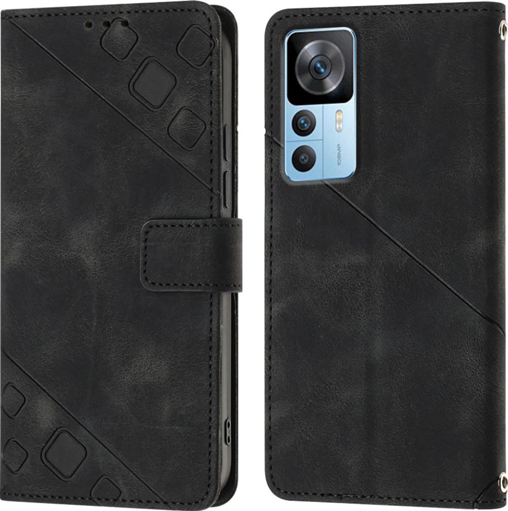 Hülle für Xiaomi 12T / 12T Pro / Redmi K50 Ultra Prägung Flip Leder Brieftasche Schutzhülle mit Ständer Schwarz