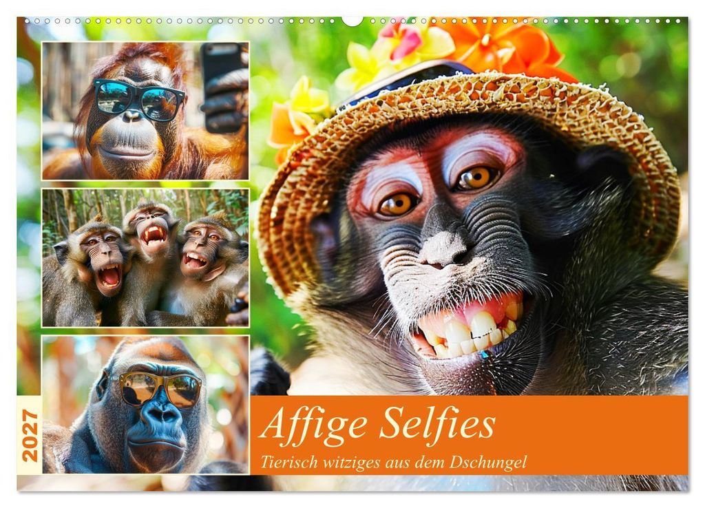 Affige Selfies. Tierisch witziges aus dem Dschungel (Wandkalender 2027 DIN A2 quer), CALVENDO Monatskalender