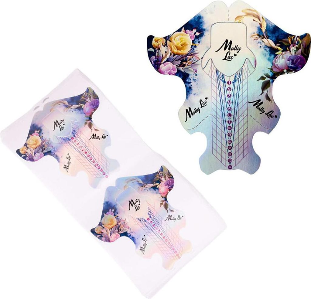 MollyLac Holo Flowers 2-in-1-Nagelformvorlagen für Salons und Profis, 100 Stk.