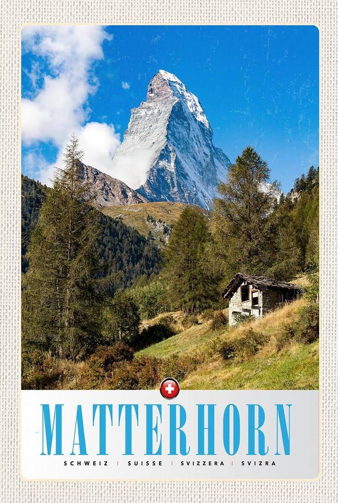vianmo Holzschild 18x12 cm Matterhorn Schweiz Wald Schnee Bildmotiv Reisemotiv Abenteuer Reisen