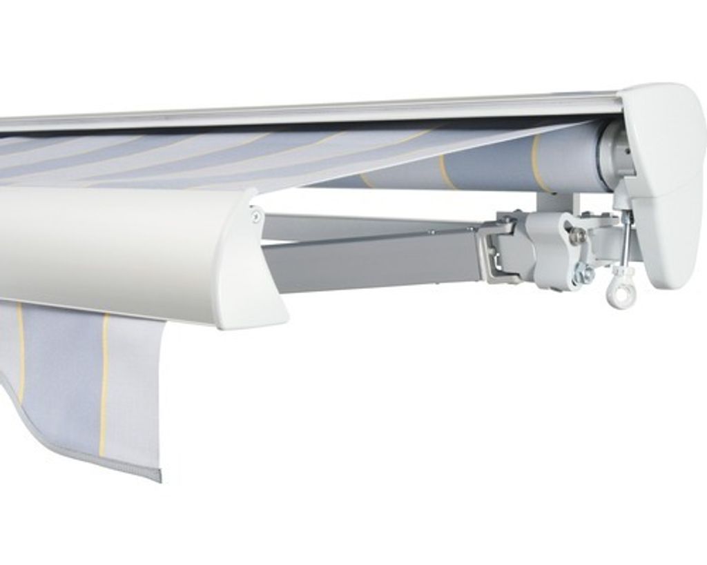 SOLUNA Halbkassettenmarkise Classic 5,5x3 Stoff Dessin 7109 Gestell E6EV1 silber eloxiert Antrieb rechts inkl. Kurbel
