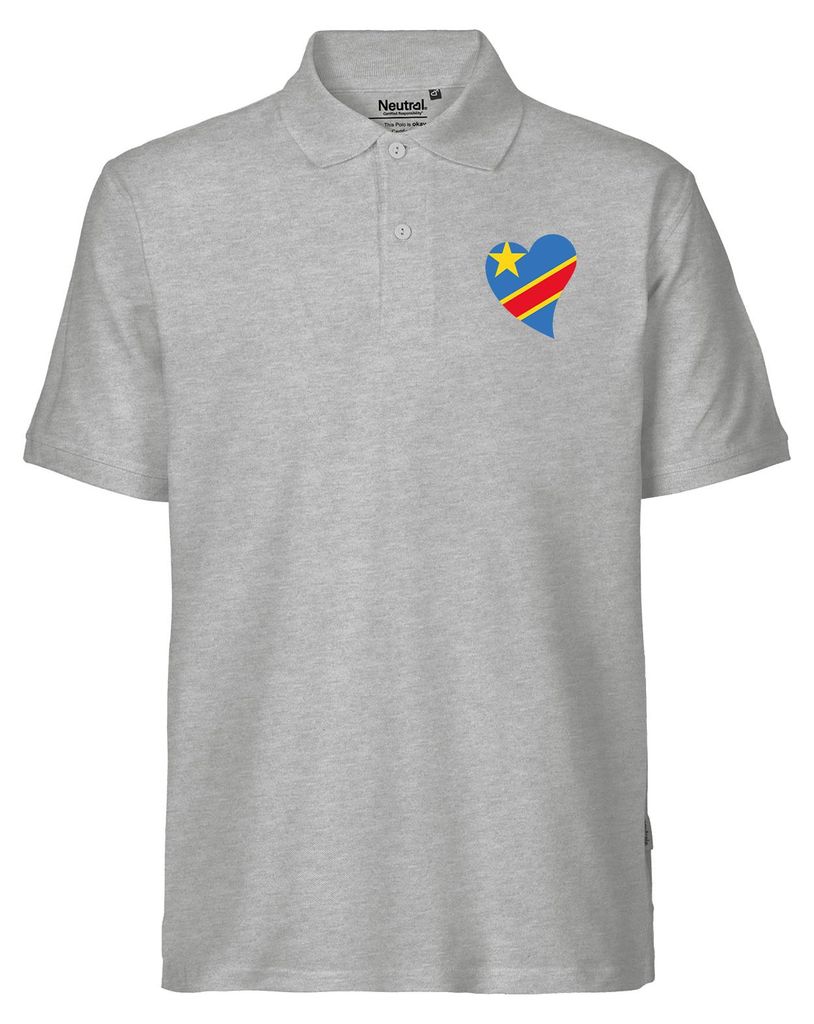 Huuraa Herren Polo Shirt Kongo Flagge Herz M Sport Grey Bio Baumwolle Fairtrade Poloshirt Geschenkidee