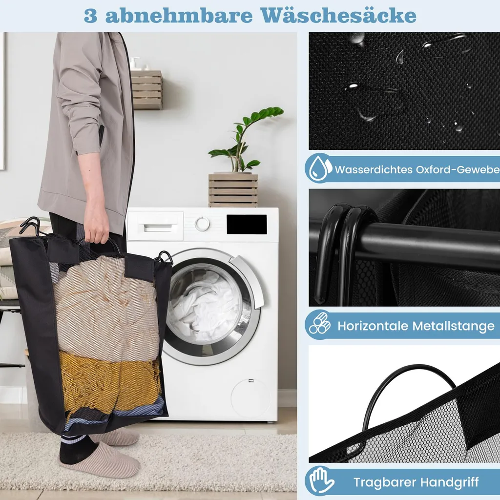 Chariot à linge robuste avec planche à repasser et roues verrouillables