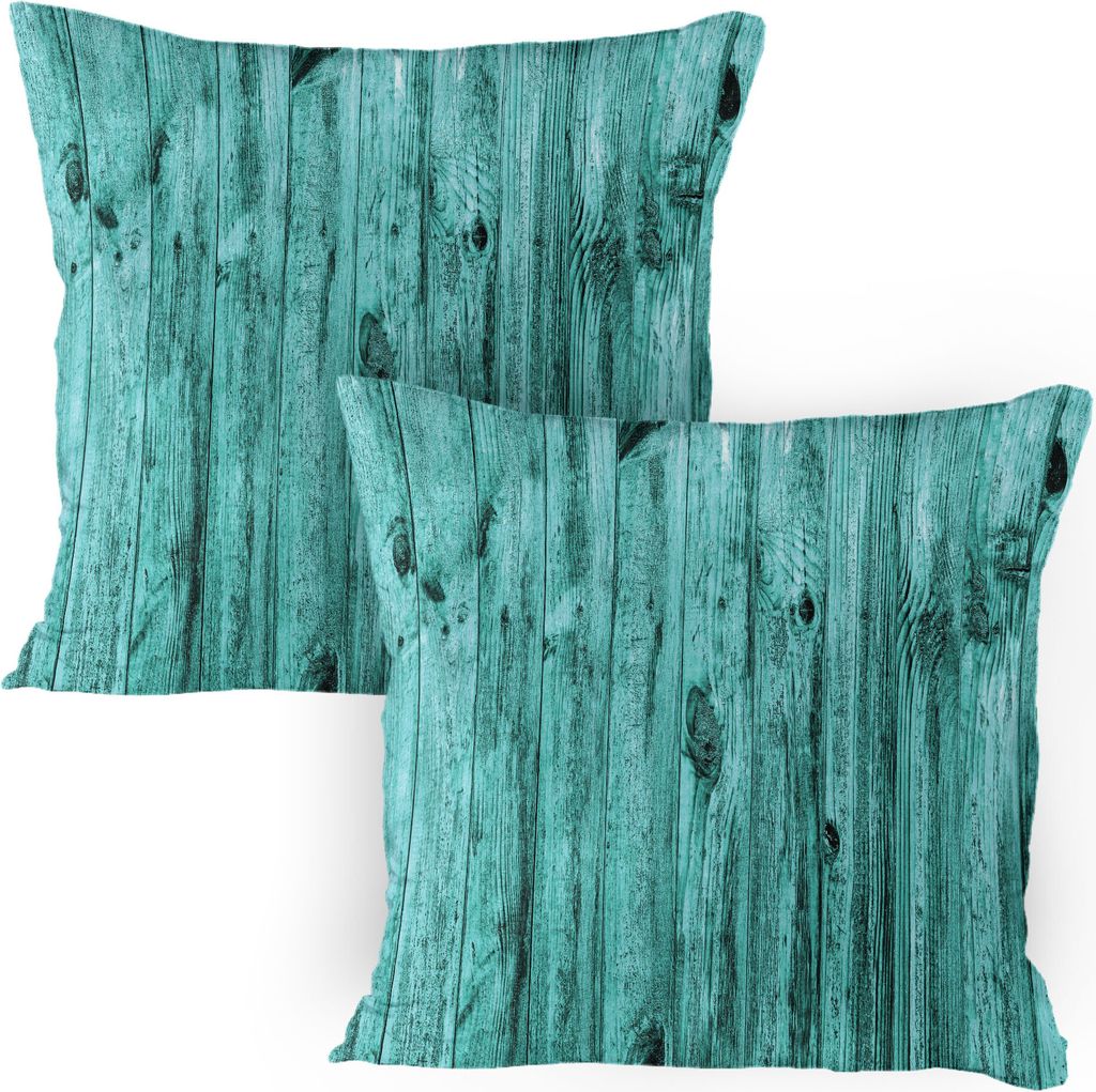 ABAKUHAUS Türkis Kissenbezug Packung mit 2, Wand Des Türkis Beschaffenheits Hintergrund Und Antiken Bauholz Möbel Kunstvollen Druck, Dekorativer...