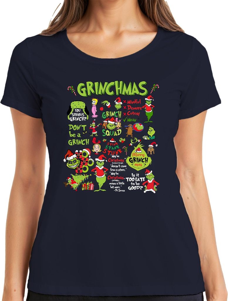 Grinchmas Grinch Squad Don't Be a Grinch Merry Christmas Funny Damen T-Shirt, Navy, XL
