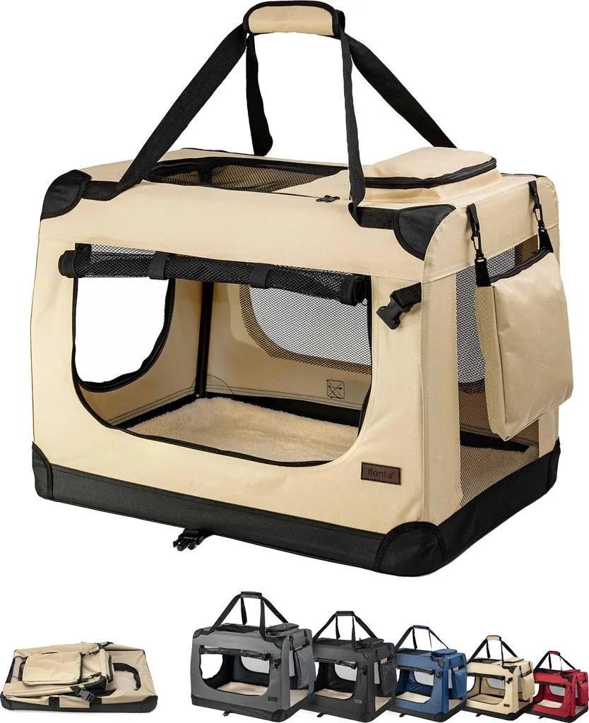lionto Box Trasporto Gatti Tessuto 50x34x36 cm Pieghevole Beige