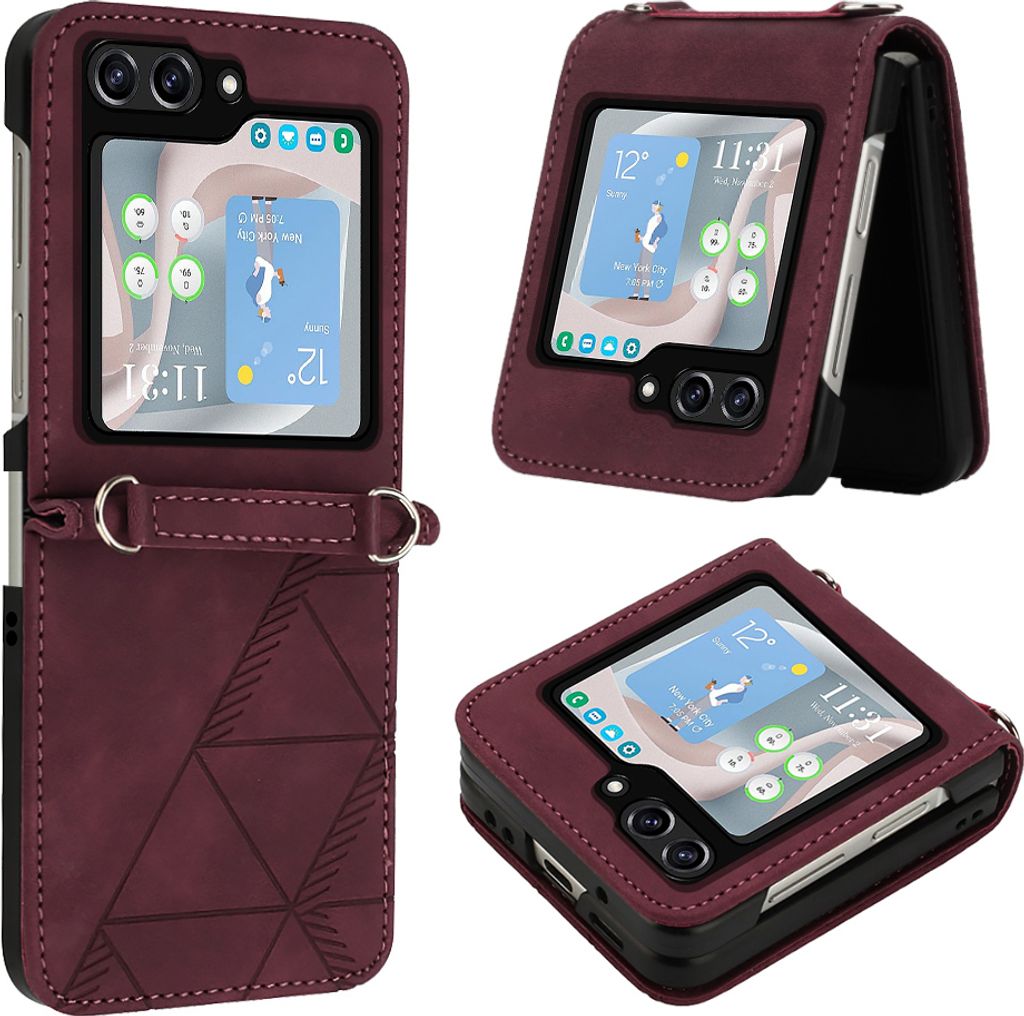 Hülle für Samsung Galaxy Z Flip 5 Prägung Flip Leder Kartenfächer Schutzhülle mit Ständer Rot
