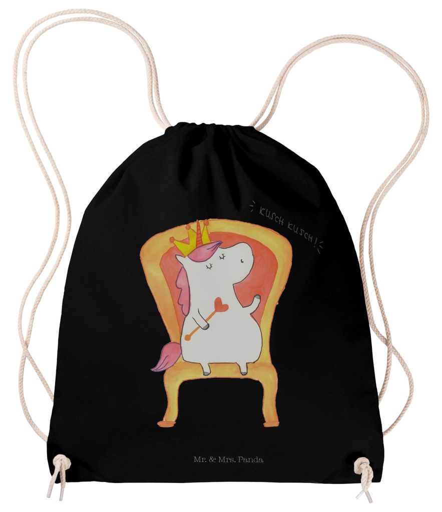 Mr. & Mrs. Panda Turnbeutel Einhorn König - Schwarz - Geschenk, wander rucksack, Bundeskanzler, Prinzessin, Krone, beutel mit kordelzug, gym tasch...