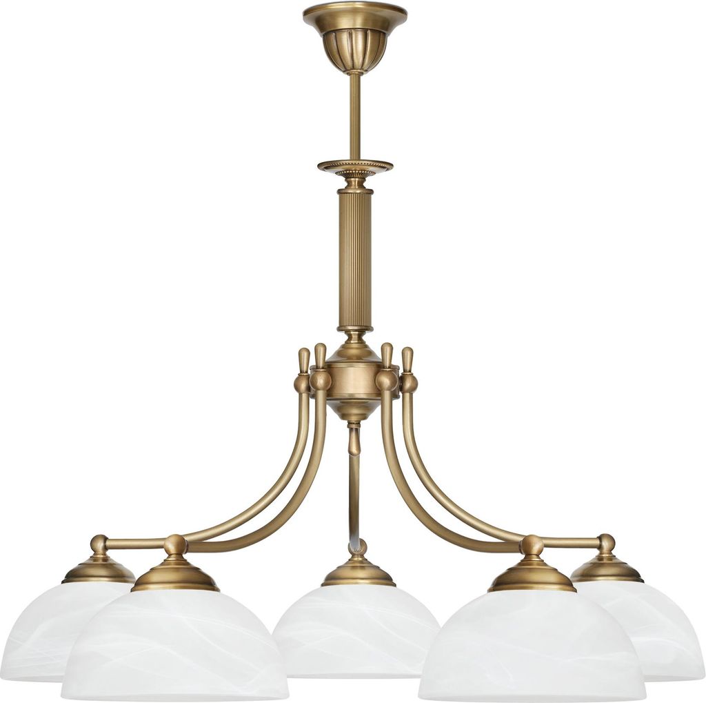 Kronleuchter Messing Goldpatina Alabaster-Glasschirm weiß matt Ø64x62cm 5xE27 300W Esszimmer Wohnzimmer klassisch elegant höhenverstellbar Decke