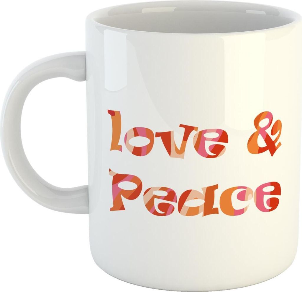 Huuraa Kaffeetasse Love & Peace 70s Geschenk Tasse Weiß 330ml Love & Peace 70s Präsent