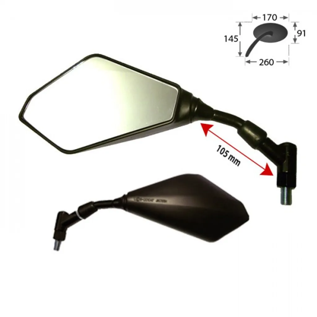 Miroir universel 126 ABS noir ultra résistant fixation M10-R par deux