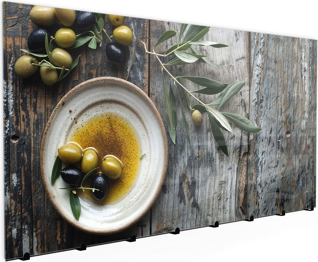 Wandgarderobe mit Magnetwand & Memoboard aus Glas Oliven auf Teller