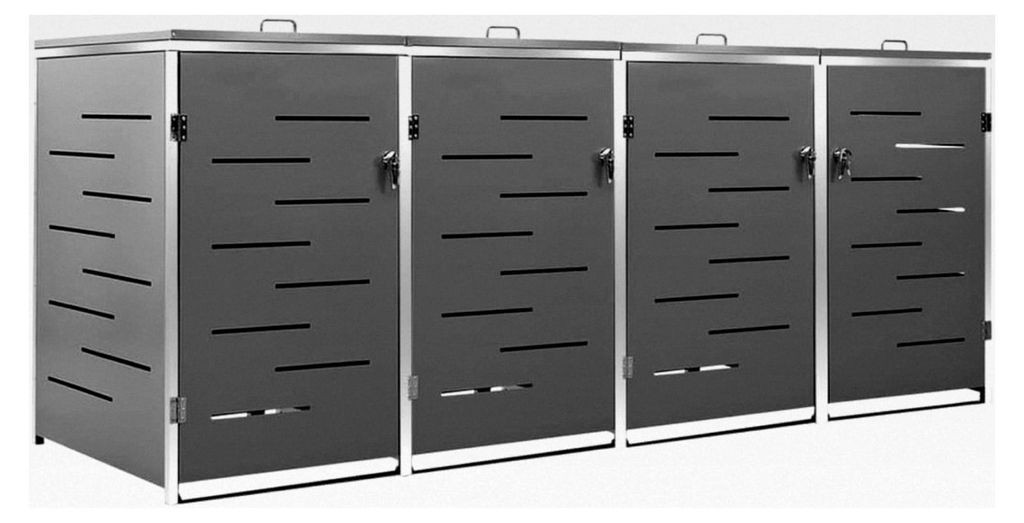 Mülltonnenbox für 4 Tonnen 276,5x77,5x115,5 cm Edelstahl, Mülltonnenverkleidung Gartenbox
