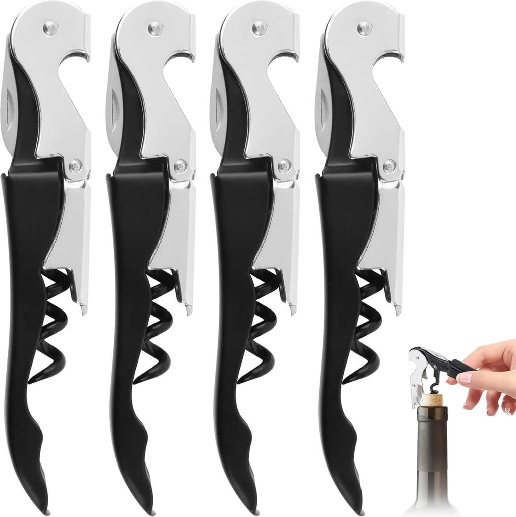 4PCS 3-in-1 Flaschenöffner Korkenzieher Edelstahl Weinöffner für Sommeliers, Weinkeller, Barkeeper, Bieröffner und Folienabschneider Set