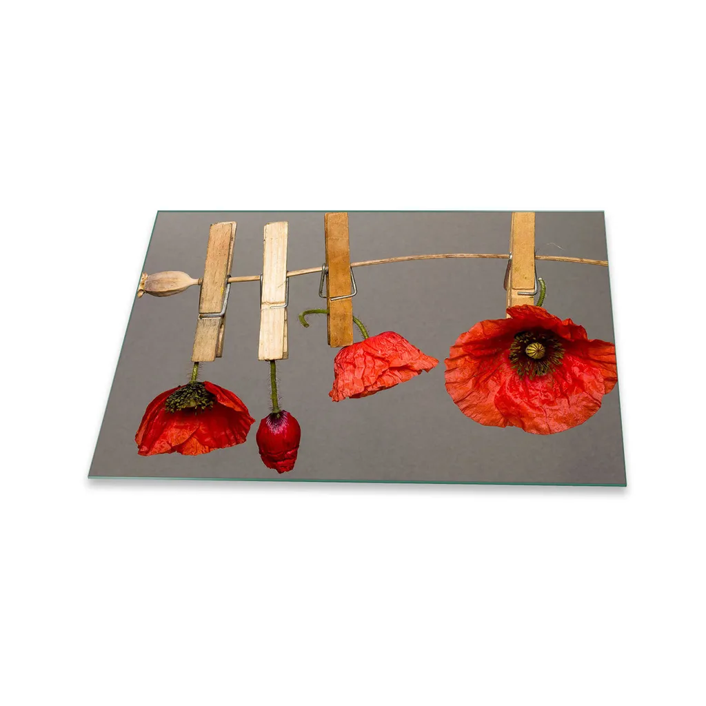 Copertura Piano Cottura 80x52 Vetro Temperato Fiori Rossi | Protezione Top
