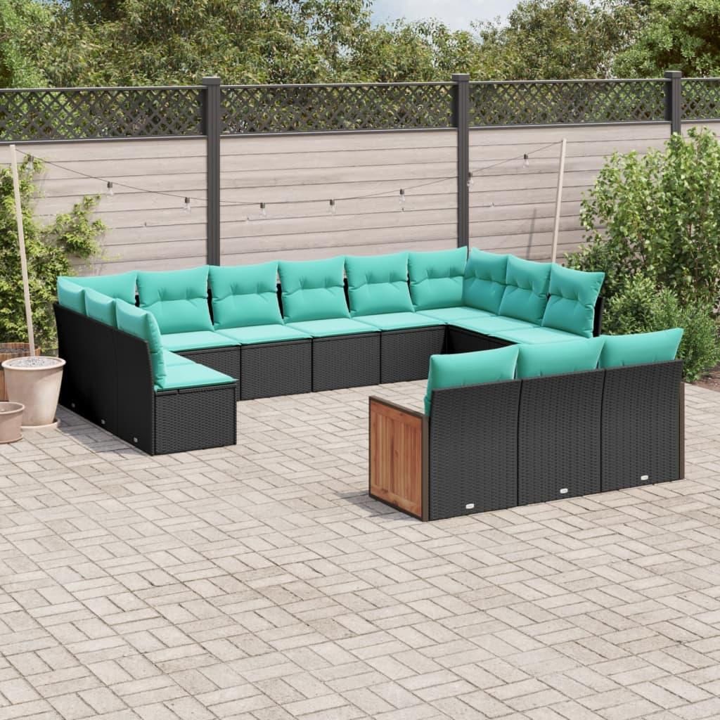 Maison Exclusive - 13-teiliges Gartensofa-Set mit Kissen, schwarzes Polyrattan