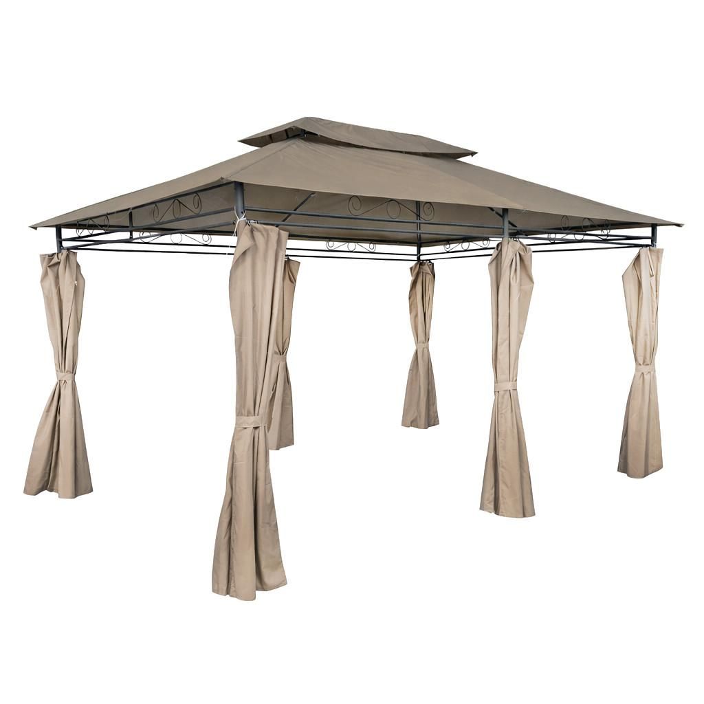 4iQ Gartenpavillon 3x4 m Beige mit Seitenwänden – Wetterfeste Gartenlaube, Metallpavillon für Terrasse & Garten, 12 m²