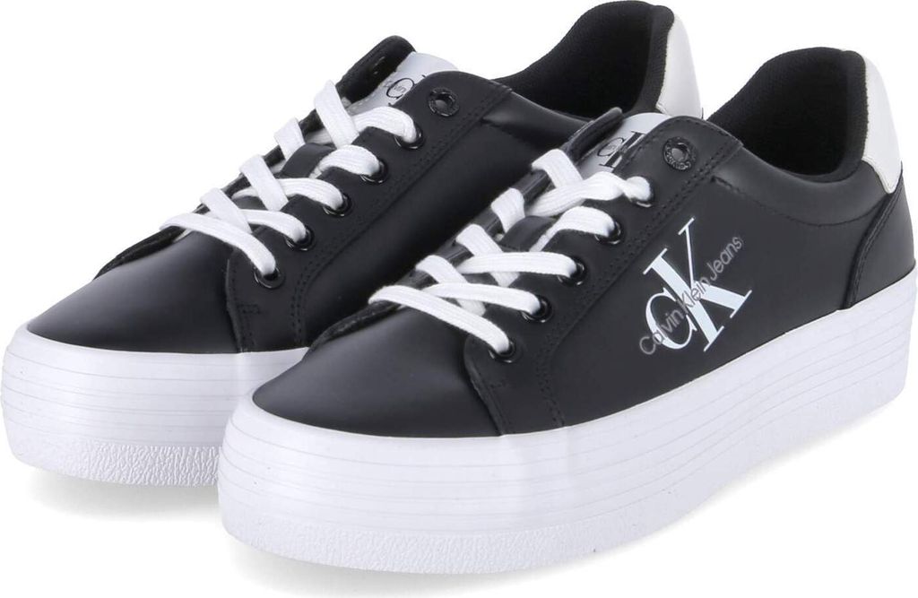 Calvin Klein Jeans Damen Low Sneaker VULC FLATFORM LACEUP LTH Schwarz Glattleder Größe: 37