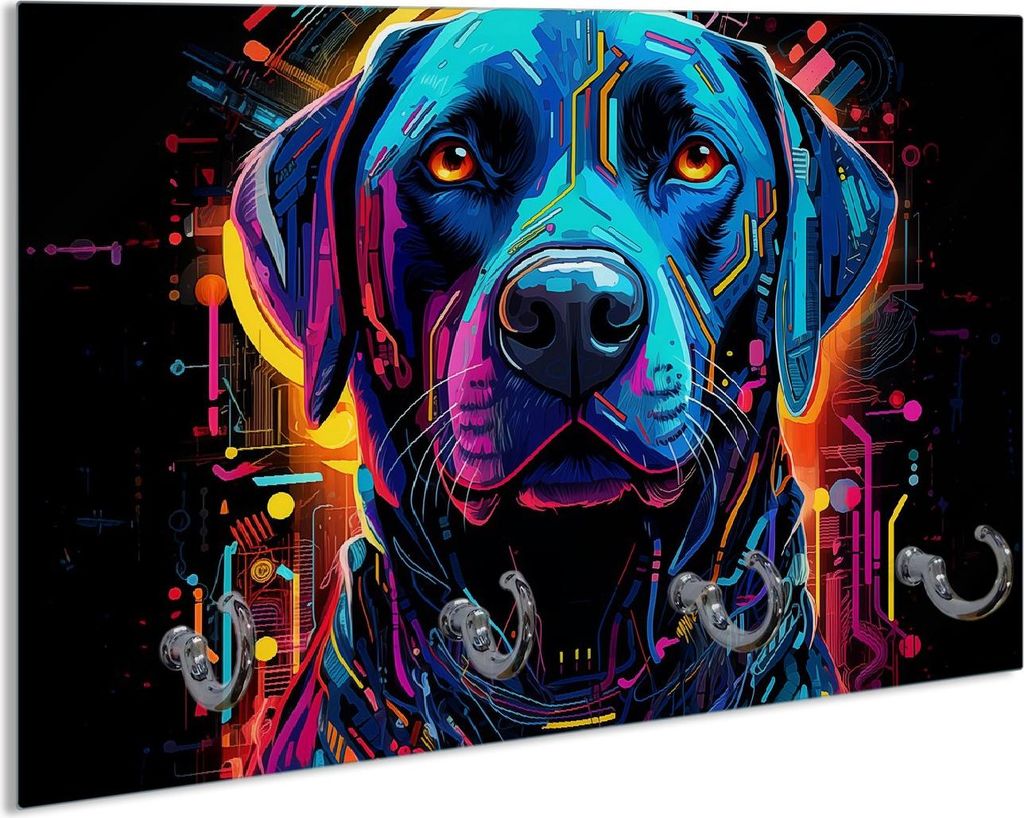 Wallario Handtuchhalter aus Glas, Motiv: Cyber-Labrador, 30 x 20 cm mit 4 Haken