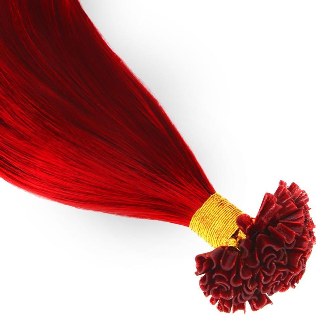 chaarmant Bonding Extensions Echthaar 55 cm 50 g – Haarverlängerung Bordeaux Rot