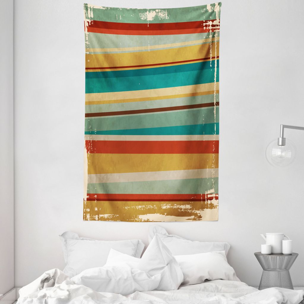 ABAKUHAUS Brown und Blau Wandteppich und Tagesdecke, Abgenutzte Frame Design aus Weiches Mikrofaser Stoff Waschbar ohne Verblassen Digitaldruck, 14...