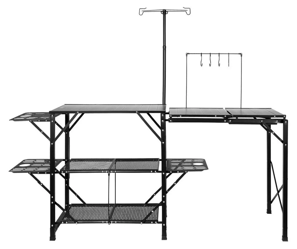 Table camping aluminium avec évier et 2 étagères de rangement intégrées - 9
