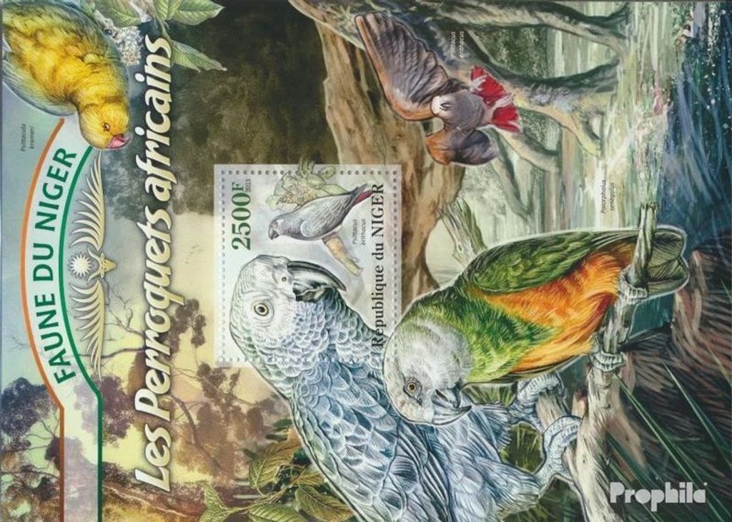 Briefmarken Niger 2013 Mi Block 156 (kompl. Ausg.) postfrisch Afrikanische Papageien (Psittacus arithacus)