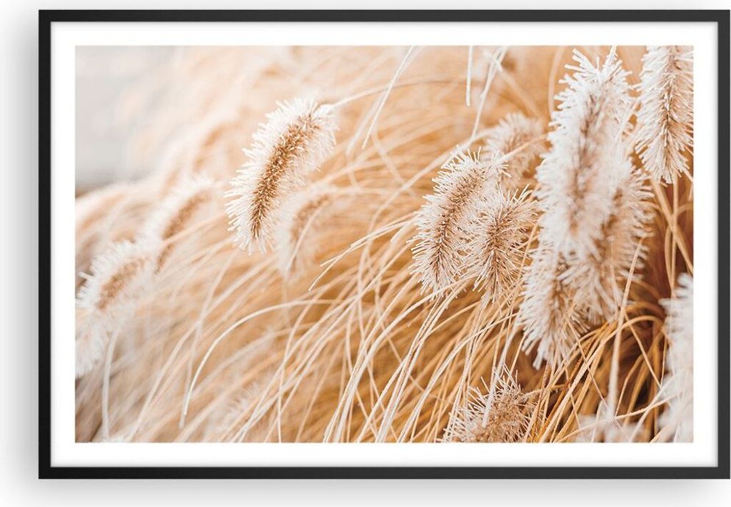 Gerahmtes Poster - Schwarzer Rahmen - Gras Boho Licht - 91,5x61 cm - Wand Bild - Wanddeko - Wandbilder - Kunstposter - Wandposter - Bilderrahmen - ...