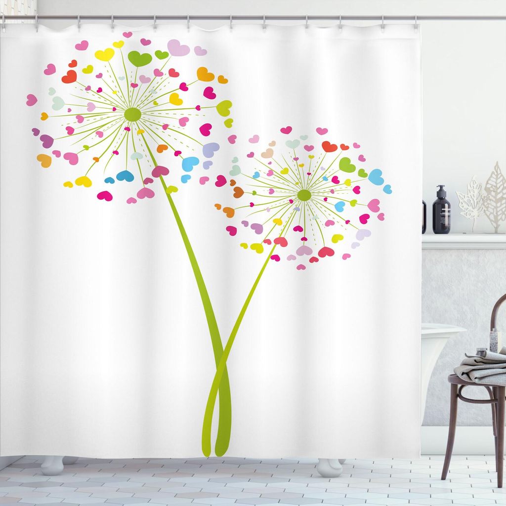 ABAKUHAUS Blumen Duschvorhang, Frühlings-Löwenzahn-Blume mit Herz formte bunte Blumenblatt-Romance Valentines Design, 175 x 200 cm, Mehrfarbig