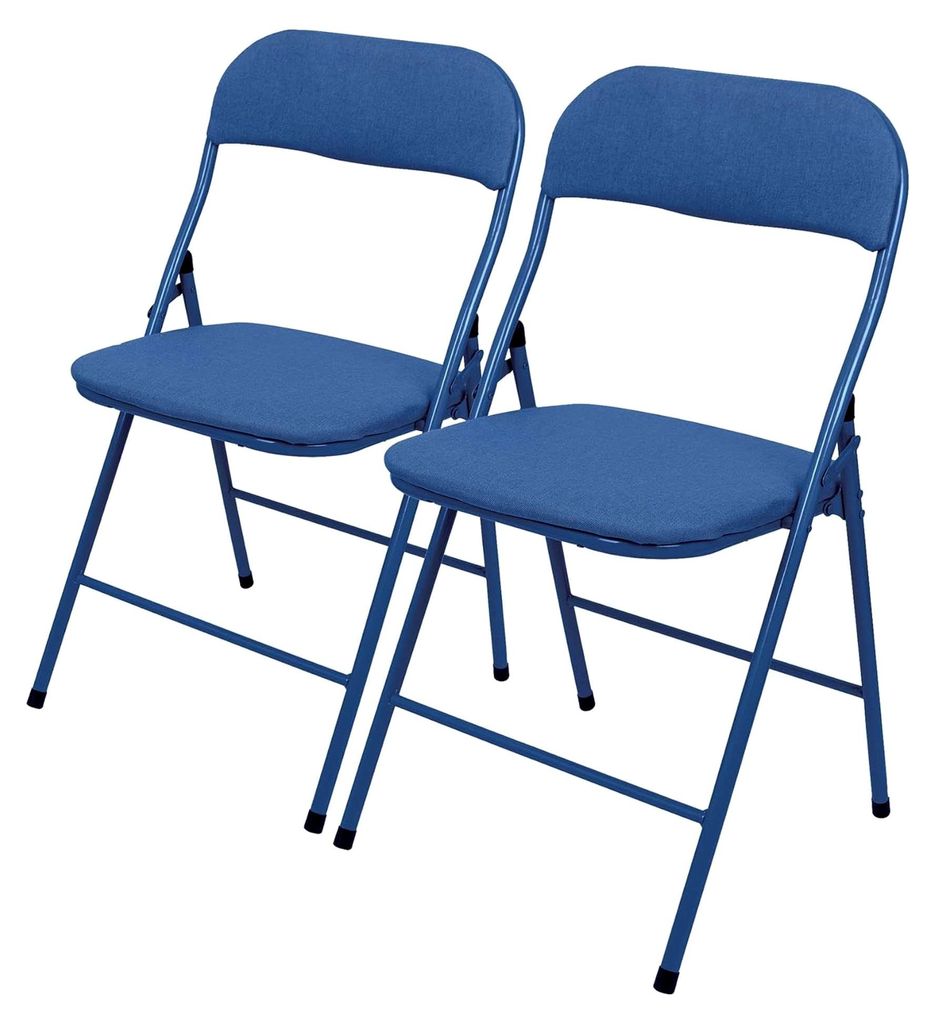 2X Blaue Stoffgepolsterte Klappstühle aus Metall - Leicht Tragbar für Innen und Außen, Küche, Büro, Garten, Essbereich, Schreibtischstuhl-Set