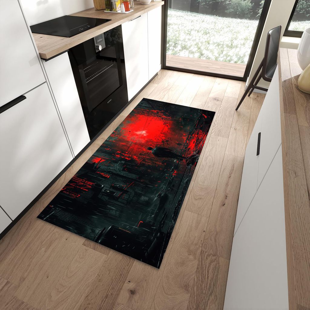 Küchenteppich 90x180cm rutschfest & abwischbar PVC Läufer - Verlassene Strasse