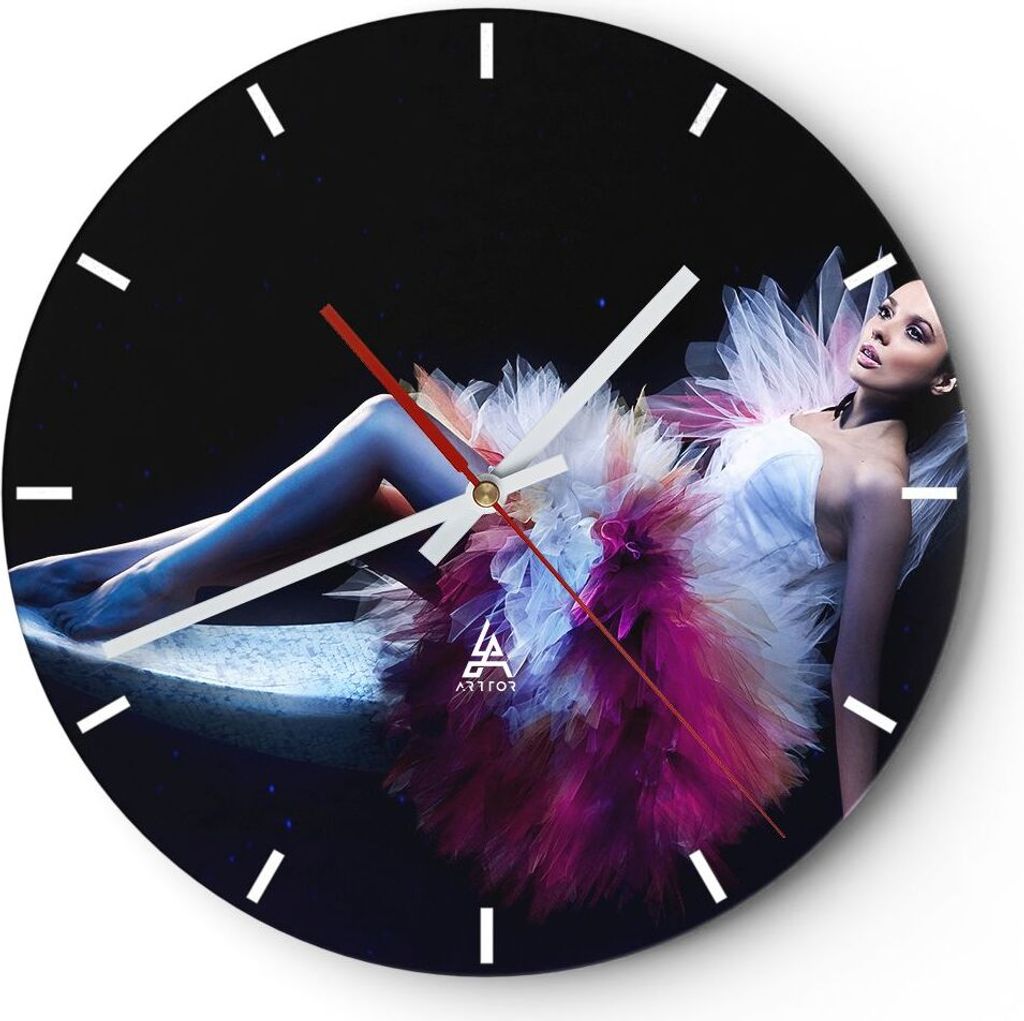 Wanduhr - Rund - Glasuhr - Frau Geheimnis Kleid elegant - 30x30cm - Schleichendes Uhrwerk - Lautlos - zum Aufhängen bereit - Dekoration Modern - W...