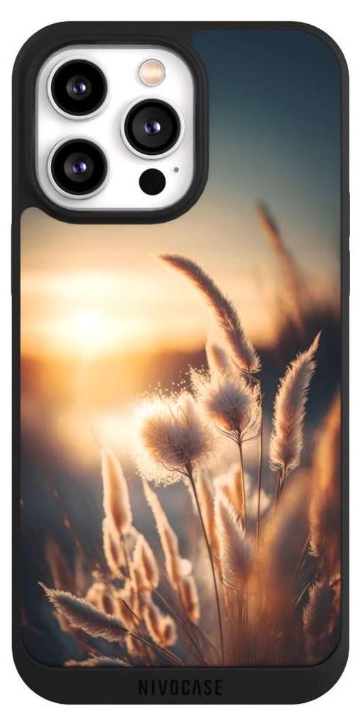 NIVOCASE Handyhülle für Apple iPhone 14 Pro Max Hülle NIVOpure Case Schwarz Natur Sonne Pampasgras
