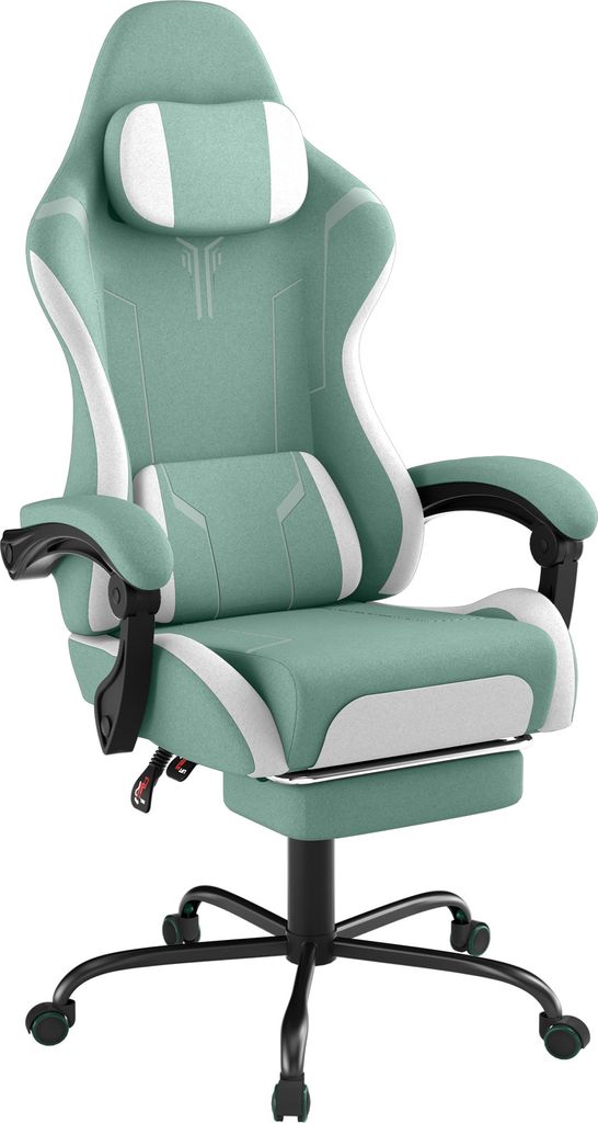 LZQ Bürostuhl Gaming Stuhl, Gaming Sessel Ergonomischer Gamer Stuhl mit Fußstütze, Kopfstütze & Lendenkissen, Gepolstert Gaming Chair, Grün