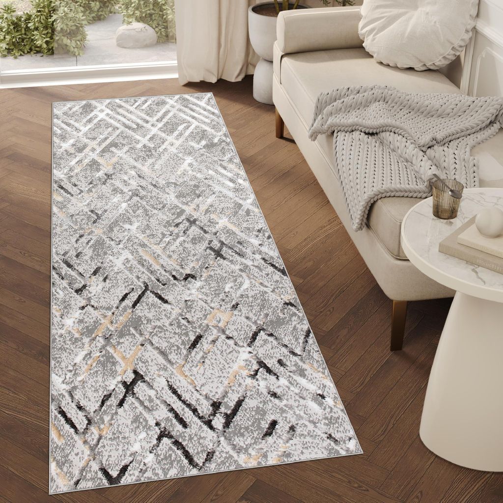 Tapiso Läufer CRYSTAL Modern Grau Wohnzimmer 70 x 550