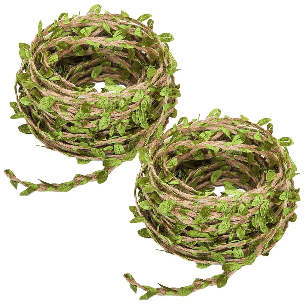 2 Rouleaux de Ficelle de Jute avec Feuilles Artificielles pour Guirlande