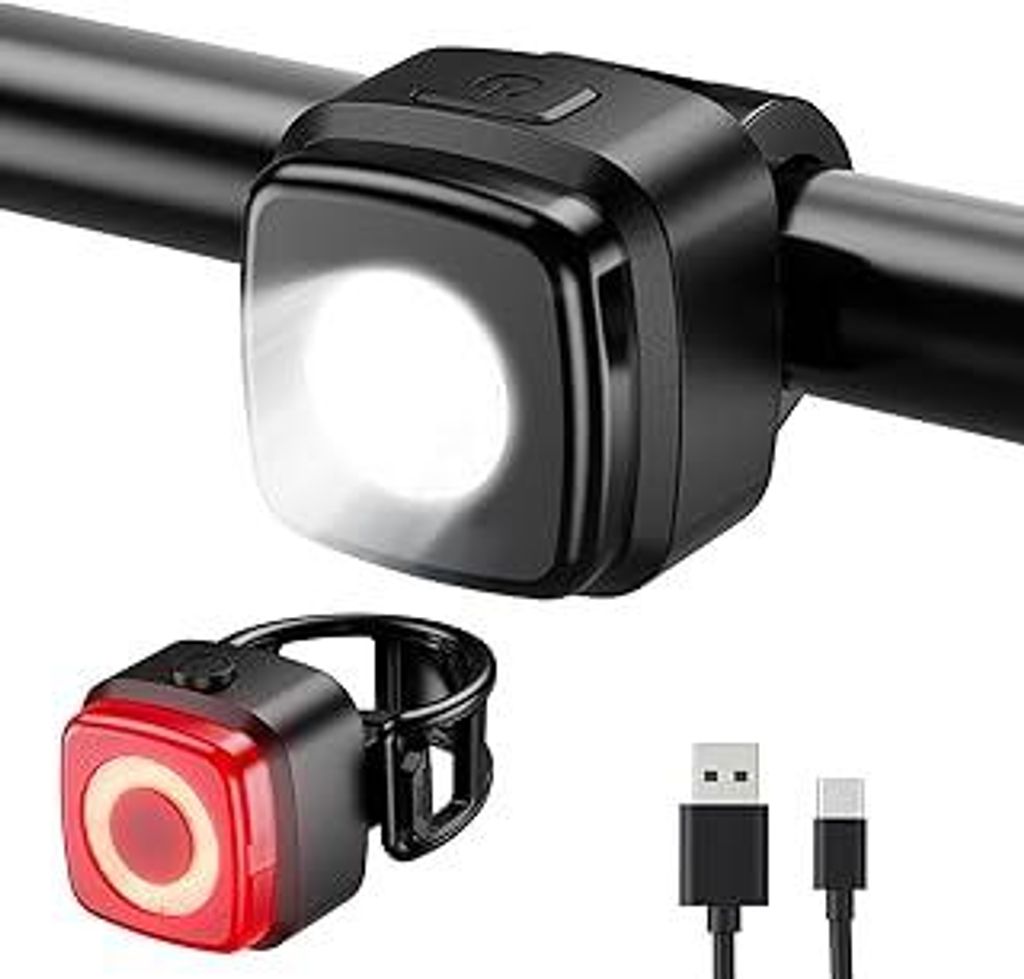 Fahrradlicht Set,IPX5 Wasserdicht Frontfahrrad Lampe Rücklicht Fahrrad licht,USB Typ-C Wiederaufladbares Fahrradleuchten-Set fahrradlampe