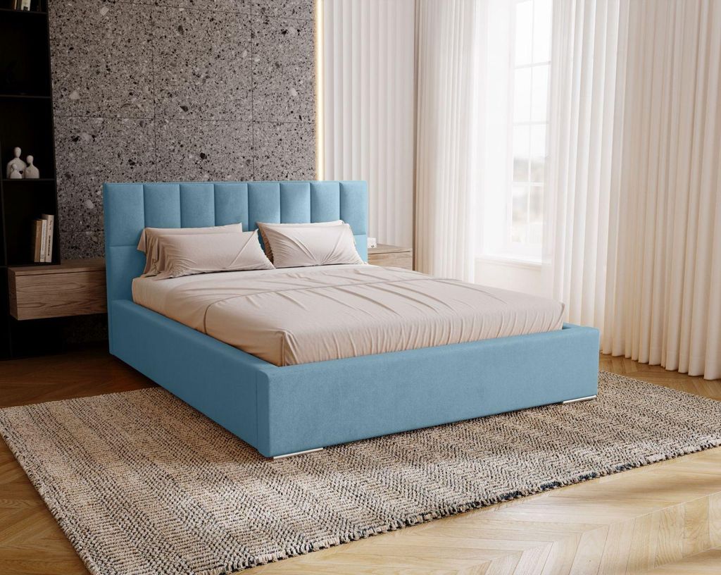 Doppelbett mit Polsterung 180x200 EMPORIA - hellblau